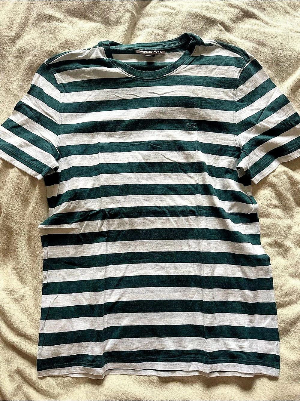Michael Kors Striped Short Sleeve Tee in Green & White Size Medium
